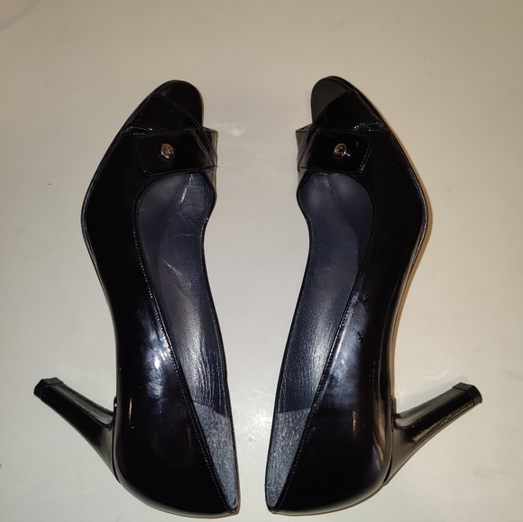 Stuart Weitzman Black Patent Leather Open Toe Heels Size 8 M - Picture 7 of 13